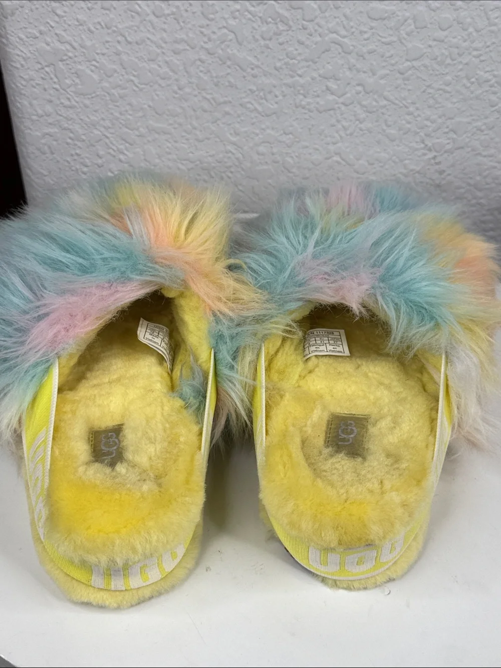 UGG FLUFF YEAH  MARGARITA TIE DYE SHEEPSKIN PLATFORM SLIPPER SLIDES SIZE 10